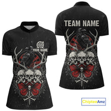Load image into Gallery viewer, Red Skulls Butterfly Grunge Dartboard Custom Darts Quarter-Zip Shirt For Women Retro Dart Gifts NYN2002