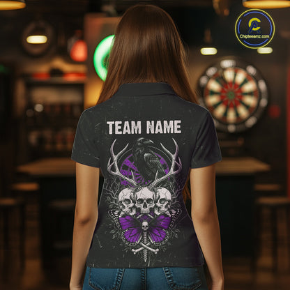 Purple Skulls Butterfly Grunge Dartboard Custom Darts Polo Shirt For Women Retro Dart Gifts NYN2003
