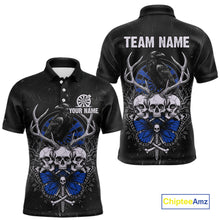 Load image into Gallery viewer, Blue Skulls Butterfly Grunge Dartboard Custom Darts Polo Shirt For Men Retro Dart Gifts NYN2004