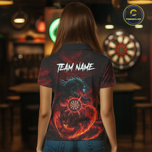 Load image into Gallery viewer, Double Dragon Red &amp; Blue Flaming Dartboard Custom Polo Darts Shirt For Women Dart Gifts NYN2009