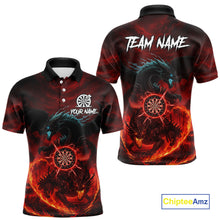 Load image into Gallery viewer, Double Dragon Red &amp; Blue Flaming Dartboard Custom Polo Darts Shirt For Men Dart Gifts NYN2009