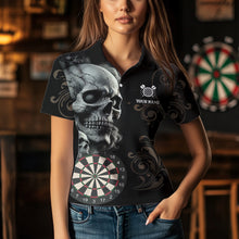 Load image into Gallery viewer, Personalized Grey Skull Dragon Polo &amp; Quarter-Zip Dart Shirts For Women, Custom Dart Jerseys NYN0012