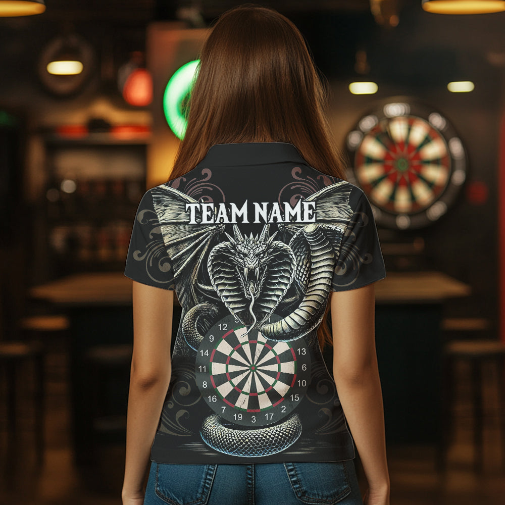 Personalized Grey Skull Dragon Polo & Quarter-Zip Dart Shirts For Women, Custom Dart Jerseys NYN0012
