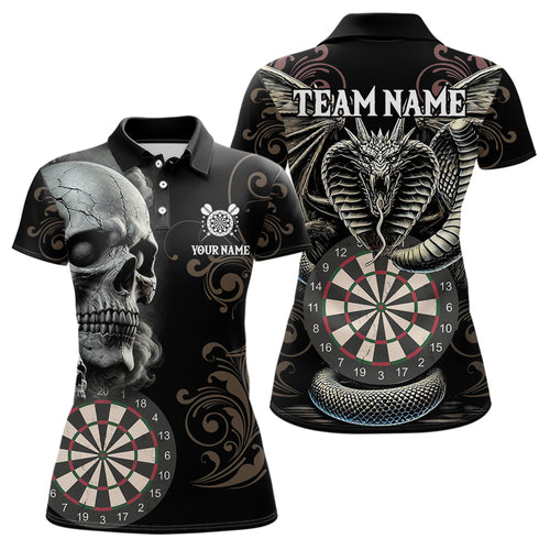 Personalized Grey Skull Dragon Polo & Quarter-Zip Dart Shirts For Women, Custom Dart Jerseys NYN0012