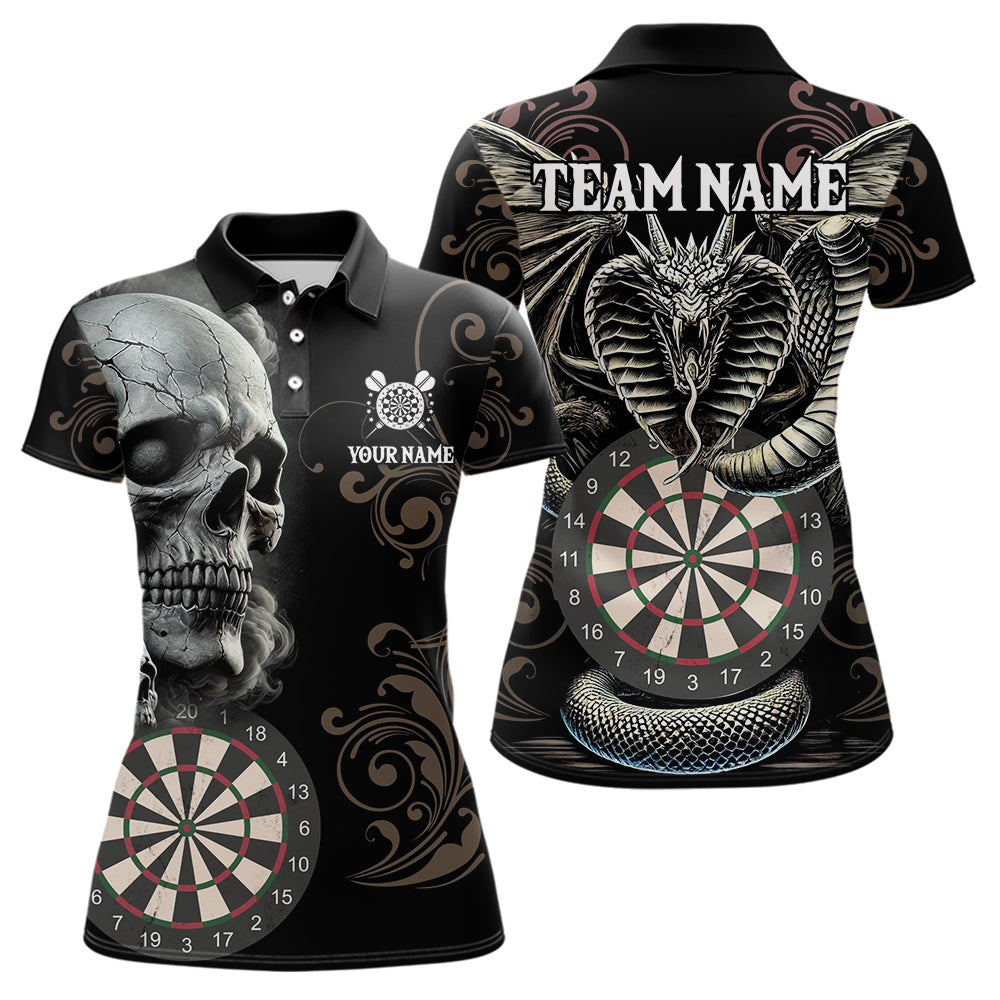 Personalized Grey Skull Dragon Polo & Quarter-Zip Dart Shirts For Women, Custom Dart Jerseys NYN0012