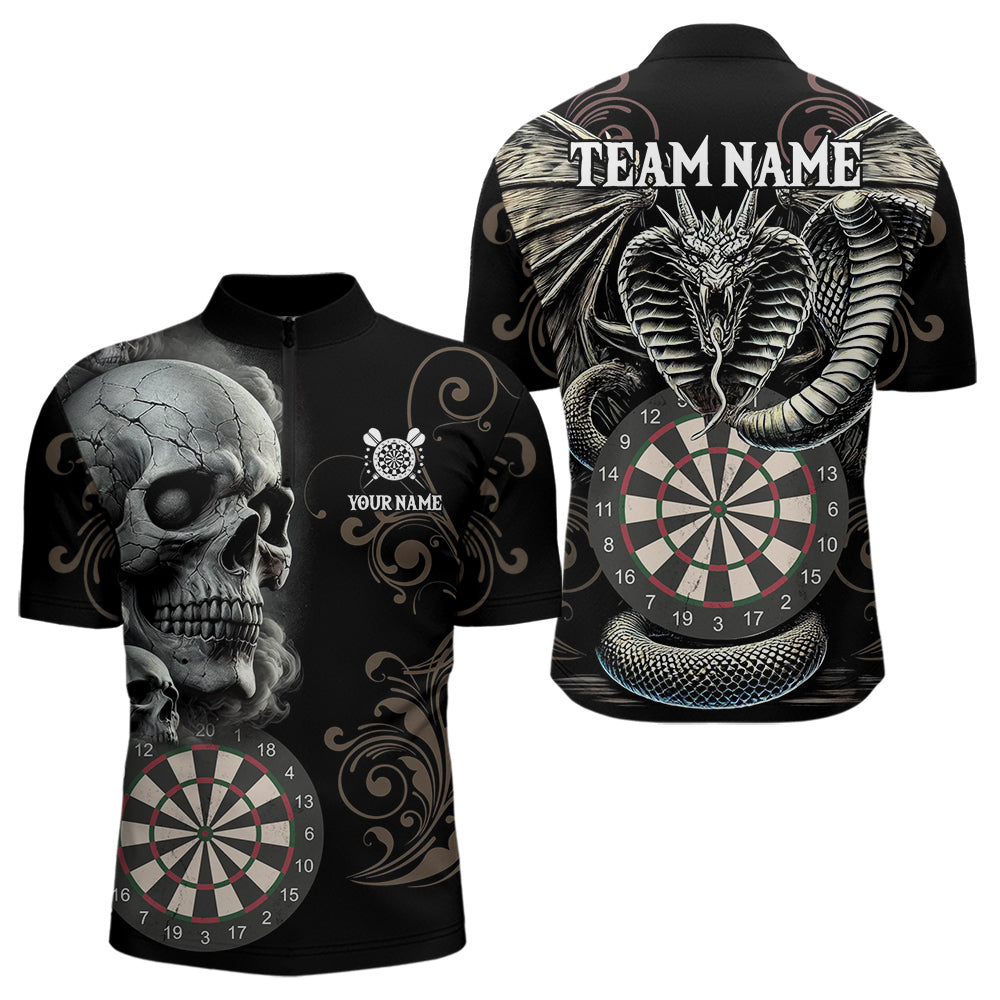 Personalized Grey Skull Dragon Polo & Quarter-Zip Dart Shirts For Men, Custom Dart Jerseys NYN0012