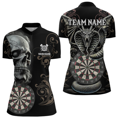 Personalized Grey Skull Dragon Polo & Quarter-Zip Dart Shirts For Women, Custom Dart Jerseys NYN0012