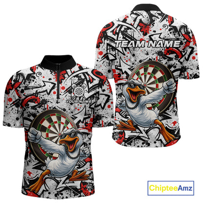 Personalized White & Red Graffiti Darts Men Polo & 1/4-Zip Dart Shirt Funny Duck Dart Team Jerseys NYN2901