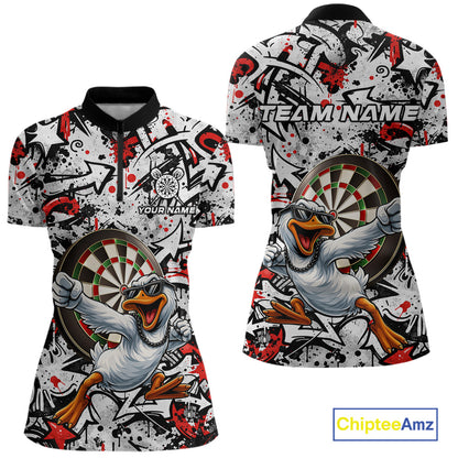 Personalized White & Red Graffiti Darts Women Polo & 1/4-Zip Dart Shirt Funny Duck Dart Team Jerseys NYN2901
