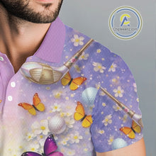 Load image into Gallery viewer, Colorful Butterfly Mens Golf Polo Shirt Custom Name Floral Watercolor Golf Shirts NYN2905