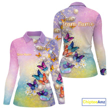 Load image into Gallery viewer, Colorful Butterfly Womens Golf Polo Shirt Custom Name Floral Watercolor Golf Shirts NYN2905