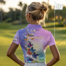 Load image into Gallery viewer, Colorful Butterfly Womens Golf Polo Shirt Custom Name Floral Watercolor Golf Shirts NYN2905