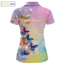 Load image into Gallery viewer, Colorful Butterfly Womens Golf Polo Shirt Custom Name Floral Watercolor Golf Shirts NYN2905