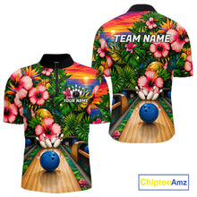 Load image into Gallery viewer, Monstera Men Bowling 1/4-Zip Shirt Custom Summer Tropical Youth Bowling Shirts