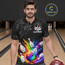 Load image into Gallery viewer, Rainbow Splatter Bowling Ball &amp; Pins Shirt For Men Custom Colorful Paint Bowling Team Outfits NYN3283