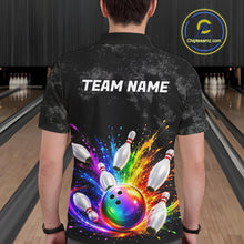 Load image into Gallery viewer, Rainbow Splatter Bowling Ball &amp; Pins Shirt For Men Custom Colorful Paint Bowling Team Outfits NYN3283
