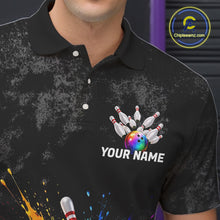 Load image into Gallery viewer, Rainbow Splatter Bowling Ball &amp; Pins Shirt For Men Custom Colorful Paint Bowling Team Outfits NYN3283
