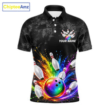 Load image into Gallery viewer, Rainbow Splatter Bowling Ball &amp; Pins Shirt For Men Custom Colorful Paint Bowling Team Outfits NYN3283
