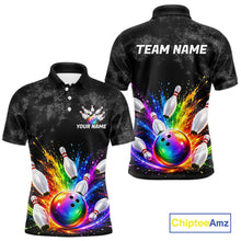 Load image into Gallery viewer, Rainbow Splatter Bowling Ball &amp; Pins Shirt For Men Custom Colorful Paint Bowling Team Outfits NYN3283