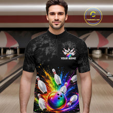 Load image into Gallery viewer, Rainbow Splatter Bowling Ball &amp; Pins Shirt For Men Custom Colorful Paint Bowling Team Outfits NYN3283
