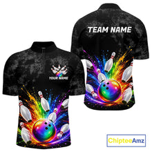 Load image into Gallery viewer, Rainbow Splatter Bowling Ball &amp; Pins Shirt For Men Custom Colorful Paint Bowling Team Outfits NYN3283