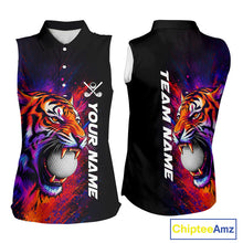 Load image into Gallery viewer, Colorful Tiger women's golf polo shirt, splatter golf apparel, tiger golf shirt, custom golf team uniform, golf gift for women