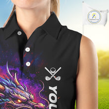 Load image into Gallery viewer, Colorful Dragon women's golf polo shirt, dragon golf apparel, splatter golf team shirt, ladies golf clothing