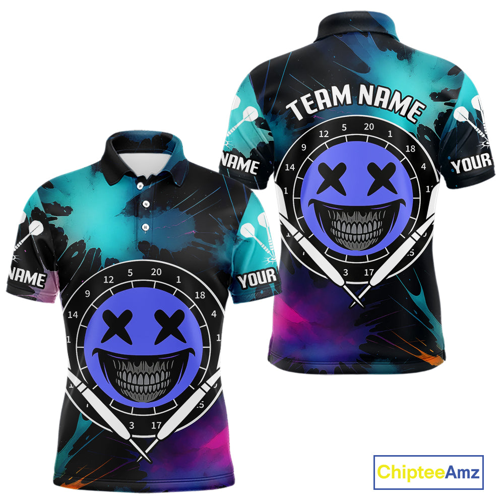Smile Face Dartboard Custom Funny Colorful Men's Dart Polo Shirts, Dart Team Jerseys NYN0790