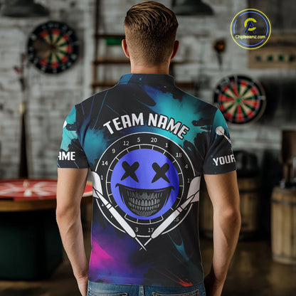 Smile Face Dartboard Custom Funny Colorful Men's Dart Polo Shirts, Dart Team Jerseys NYN0790