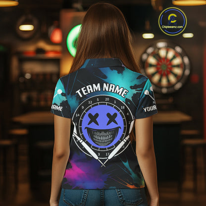 Smile Face Dartboard Custom Funny Colorful Women's Dart Polo Shirts, Dart Team Jerseys NYN0790