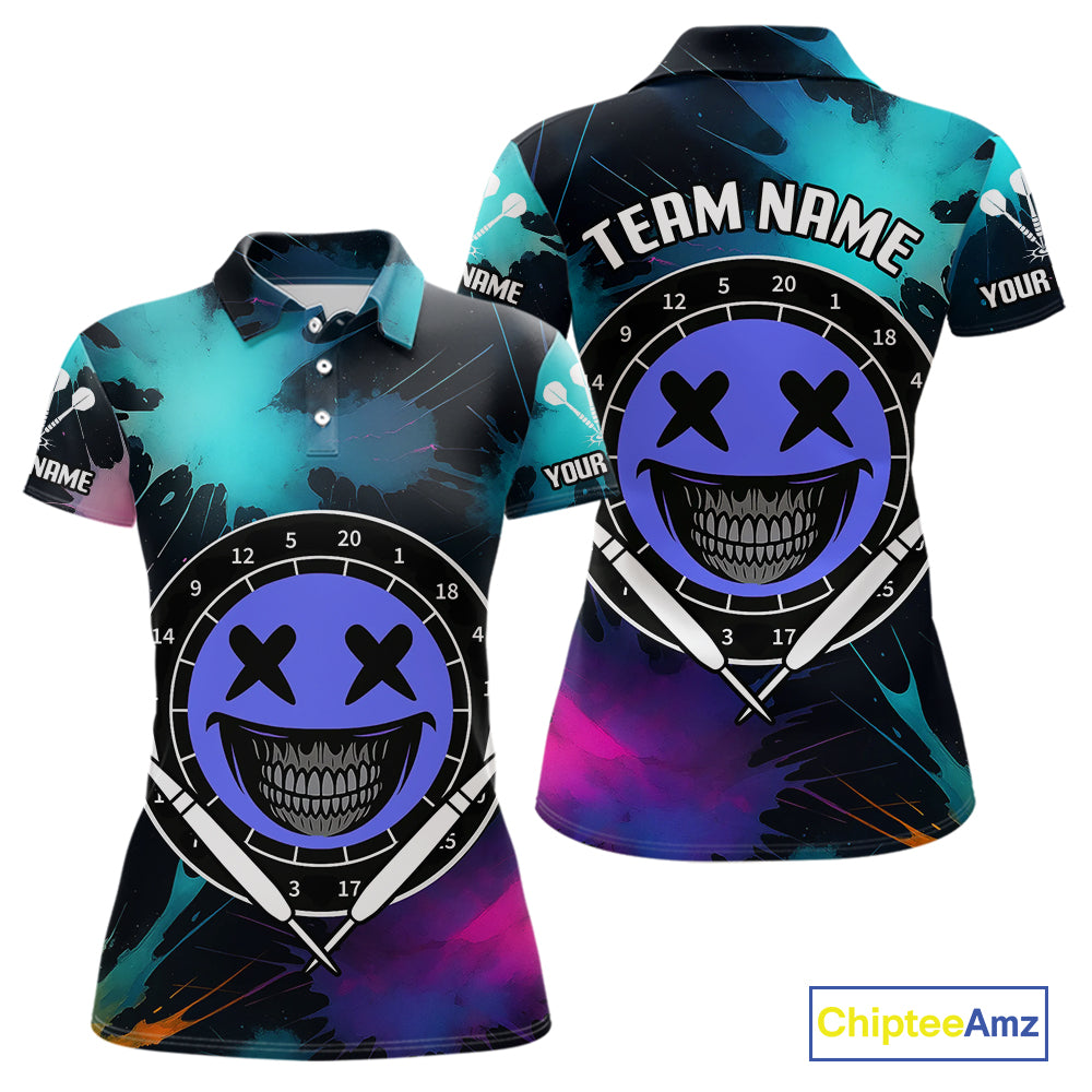 Smile Face Dartboard Custom Funny Colorful Women's Dart Polo Shirts, Dart Team Jerseys NYN0790