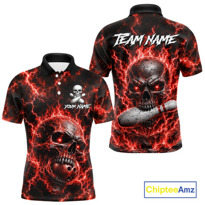 Mens Red Skull Bowling Shirts Custom Thunder Lightning Bowling Team Jerseys, Bowling Gifts NYN4172