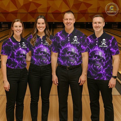 Mens Purple Skull Bowling Shirts Custom Thunder Lightning Bowling Team Jerseys, Bowling Gifts NYN4173