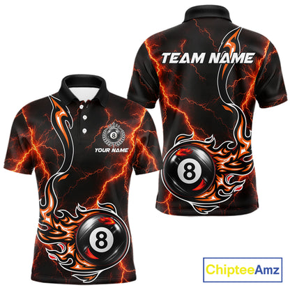 Personalized Orange Thunder Billiard Polo 1/4-Zip Shirt Men Custom 8 Ball Fire Flame Billiard Jersey NYN4580