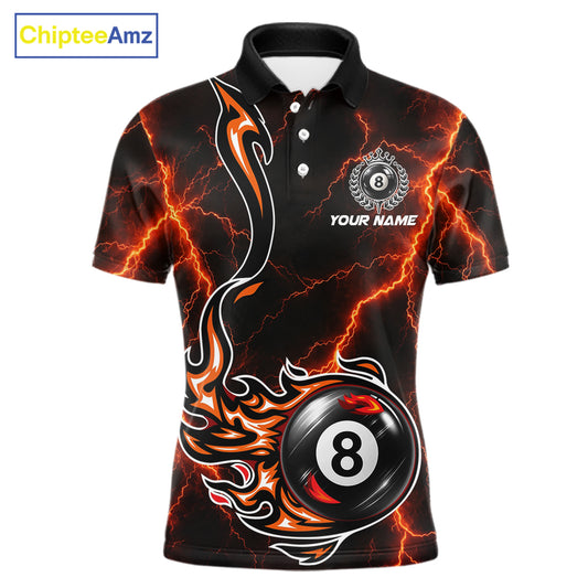 Personalized Orange Thunder Billiard Polo 1/4-Zip Shirt Men Custom 8 Ball Fire Flame Billiard Jersey NYN4580