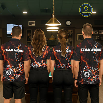 Personalized Orange Thunder Billiard Polo 1/4-Zip Shirt Men Custom 8 Ball Fire Flame Billiard Jersey NYN4580