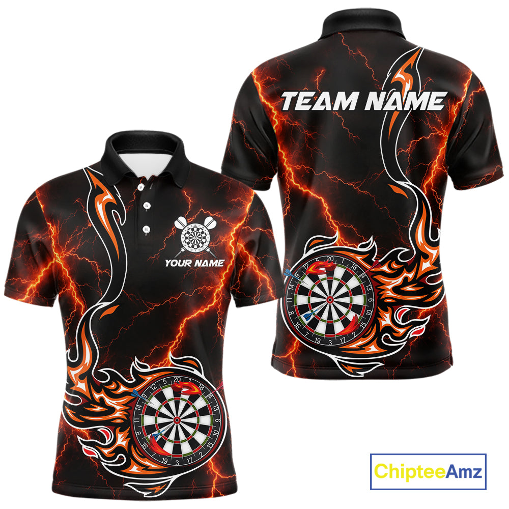 Personalized Orange Thunder Darts Polo 1/4-Zip Shirt Men Custom Dartboard Fire Flame Darts Jersey NYN4581