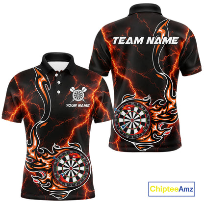 Personalized Orange Thunder Darts Polo 1/4-Zip Shirt Men Custom Dartboard Fire Flame Darts Jersey NYN4581