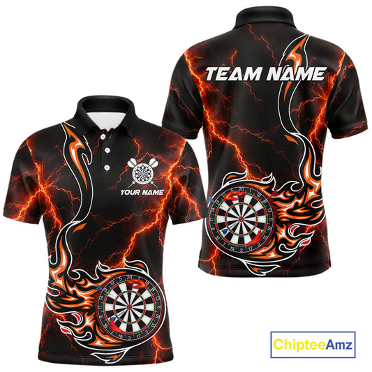 Personalized Orange Thunder Darts Polo 1/4-Zip Shirt Men Custom Dartboard Fire Flame Darts Jersey NYN4581