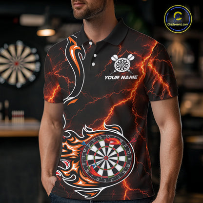 Personalized Orange Thunder Darts Polo 1/4-Zip Shirt Men Custom Dartboard Fire Flame Darts Jersey NYN4581