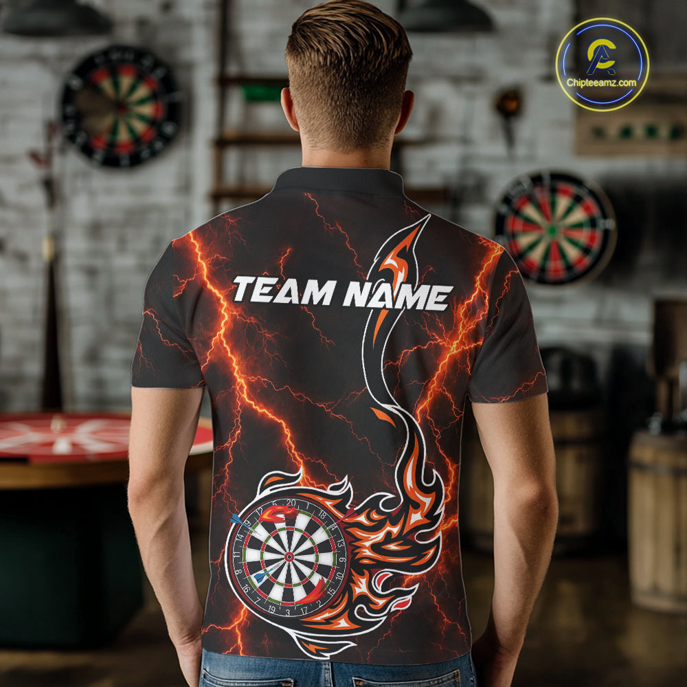 Personalized Orange Thunder Darts Polo 1/4-Zip Shirt Men Custom Dartboard Fire Flame Darts Jersey NYN4581