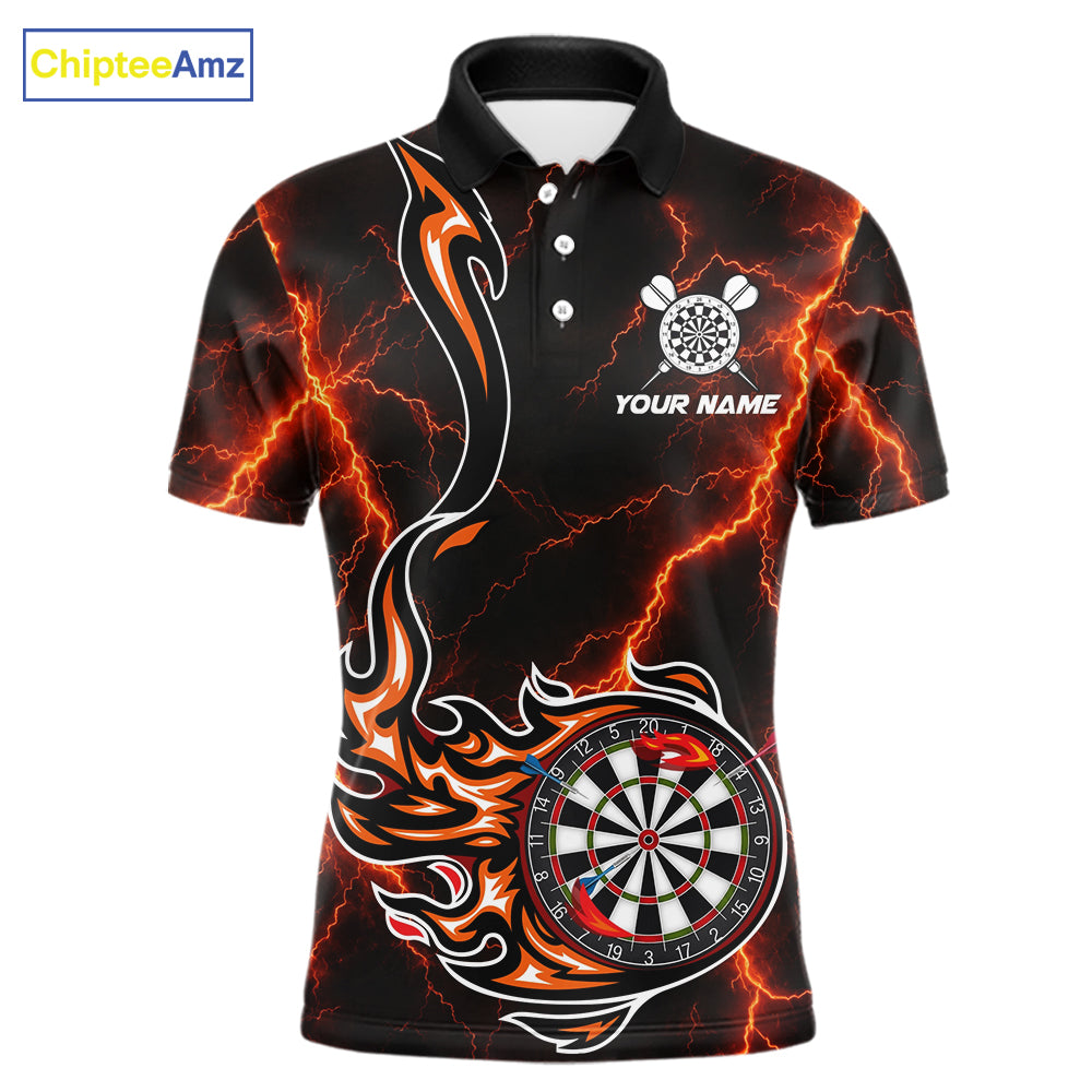 Personalized Orange Thunder Darts Polo 1/4-Zip Shirt Men Custom Dartboard Fire Flame Darts Jersey NYN4581