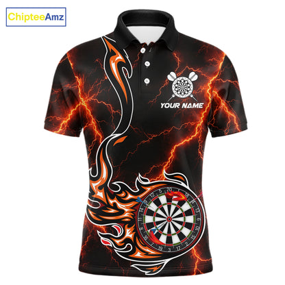 Personalized Orange Thunder Darts Polo 1/4-Zip Shirt Men Custom Dartboard Fire Flame Darts Jersey NYN4581