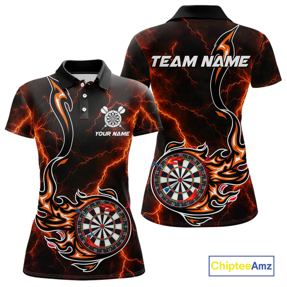 Personalized Orange Thunder Darts Polo 1/4-Zip Shirt Women Custom Dartboard Fire Flame Darts Jersey NYN4581