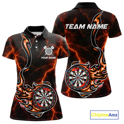 Personalized Orange Thunder Darts Polo 1/4-Zip Shirt Women Custom Dartboard Fire Flame Darts Jersey NYN4581