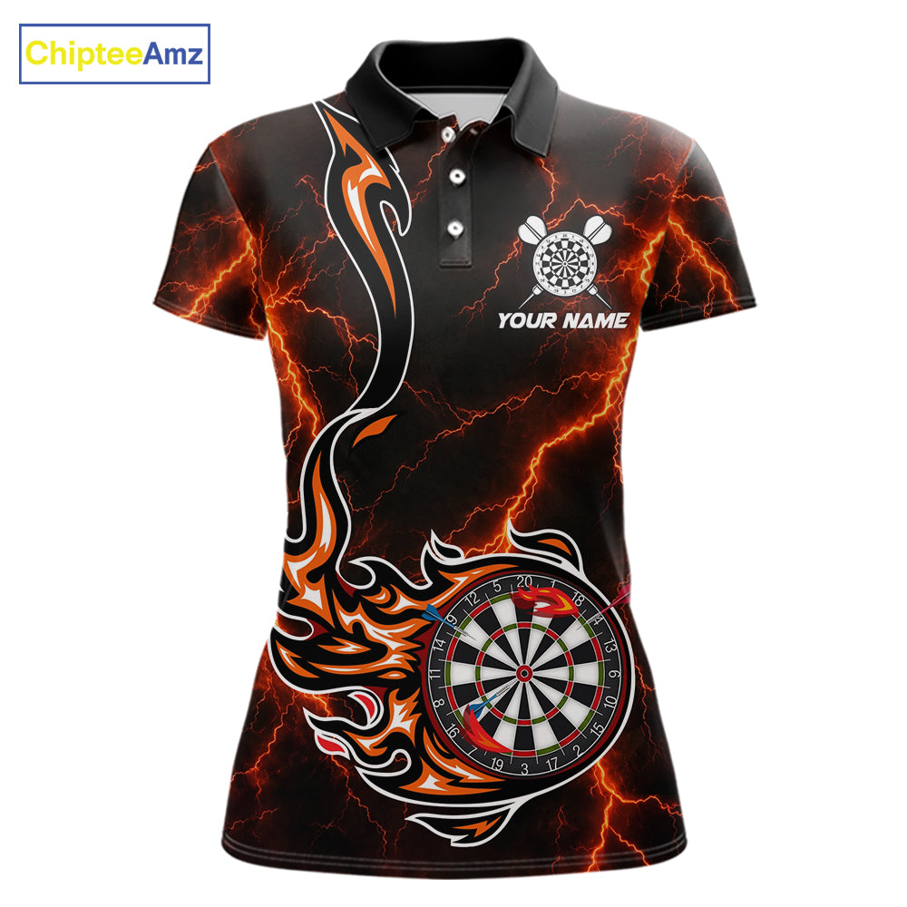 Personalized Orange Thunder Darts Polo 1/4-Zip Shirt Women Custom Dartboard Fire Flame Darts Jersey NYN4581