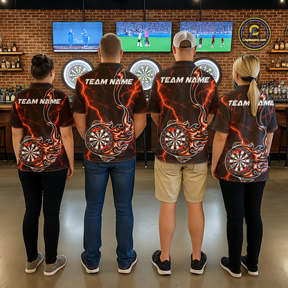 Personalized Orange Thunder Darts Polo 1/4-Zip Shirt Men Custom Dartboard Fire Flame Darts Jersey NYN4581