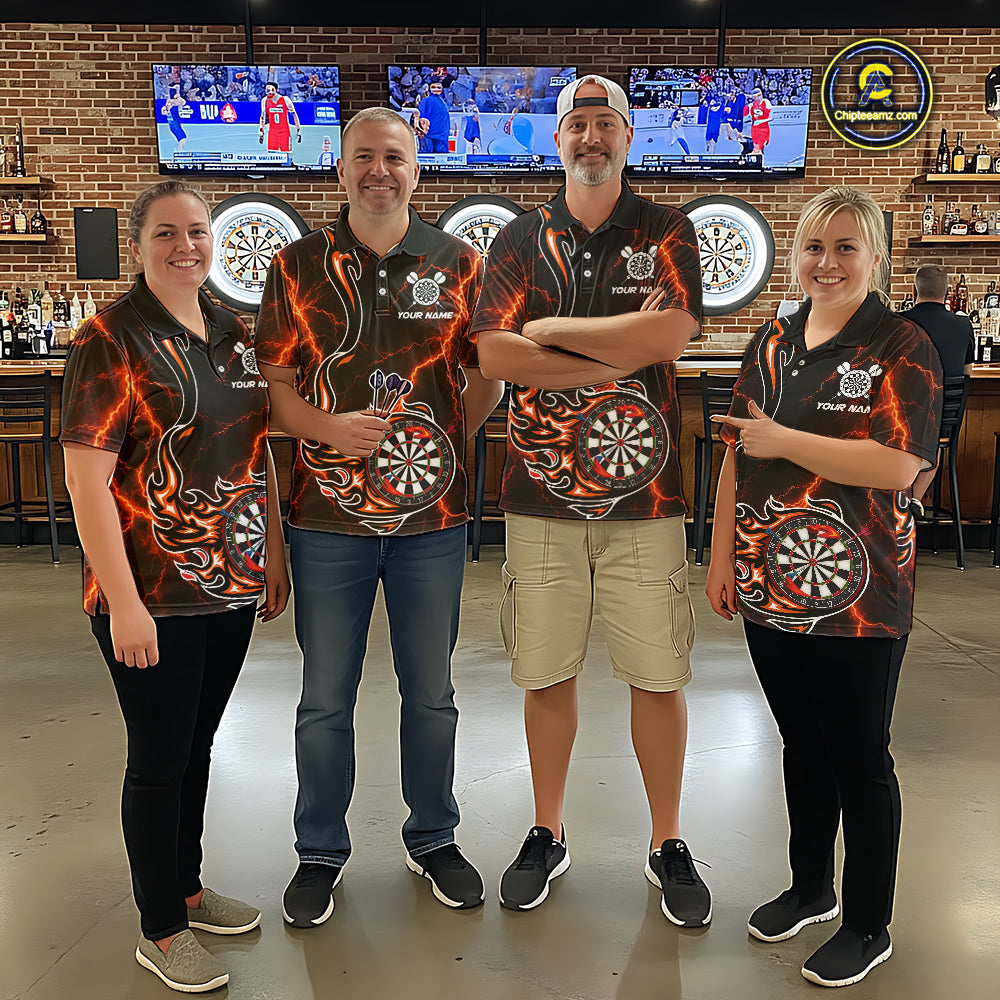 Personalized Orange Thunder Darts Polo 1/4-Zip Shirt Men Custom Dartboard Fire Flame Darts Jersey NYN4581