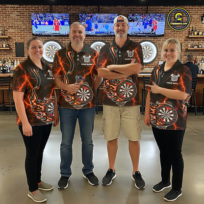 Personalized Orange Thunder Darts Polo 1/4-Zip Shirt Men Custom Dartboard Fire Flame Darts Jersey NYN4581