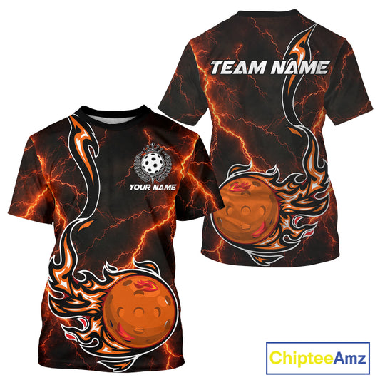 Personalized Flame Pickleball Shirt For Men Custom Orange Thunder Pickleball Jersey Pickleball Gifts NYN4582